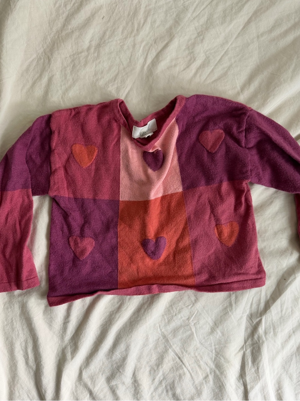 Peek Girls' Pink, Purple & Red Heart Patch Long Sleeve Sweater